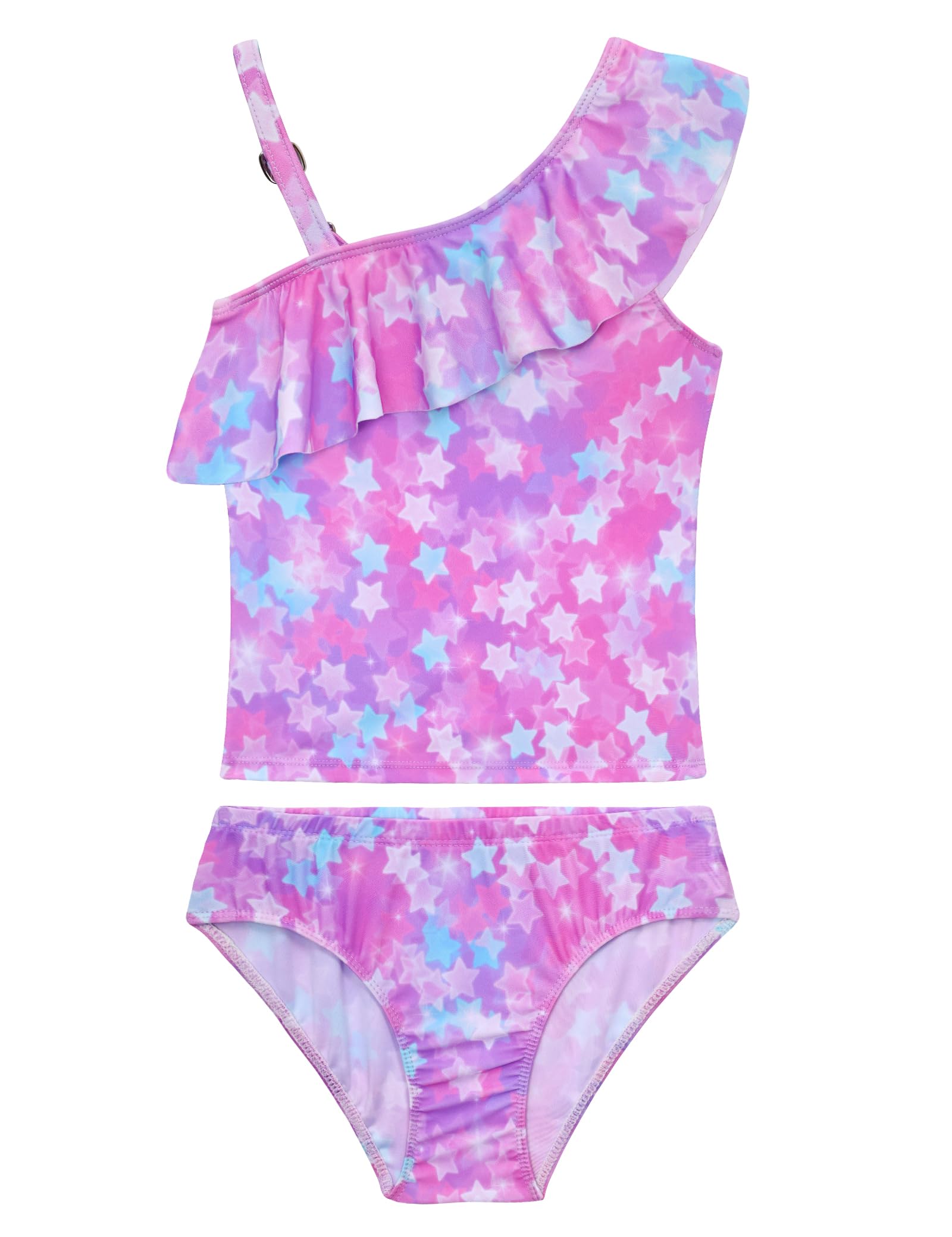 Girls Tankini Swimsuit Two Piece Bathing Suit Colorful Toddler Kids Ruffle Swimwear Adjustable Strap Summer Beach