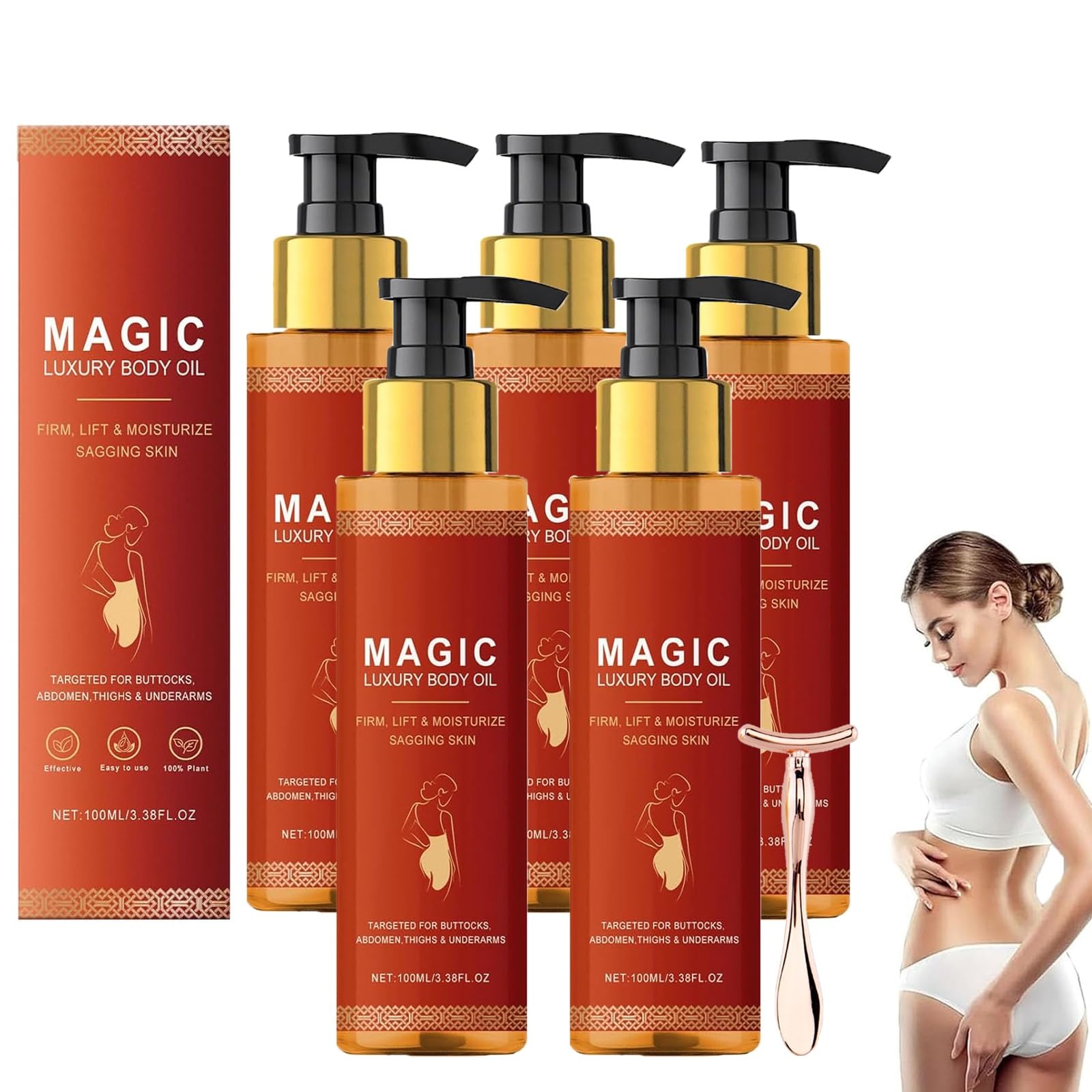 Liora Life körperöl, Liora Life Lifting Body Oil, Magic Luxury Body Strafting Oil, Feuchtigkeit und Nahrhafte Creme, Reduziert Feine Linien, Verbessert die Elastizität, Sanfte Formel(5PCS)