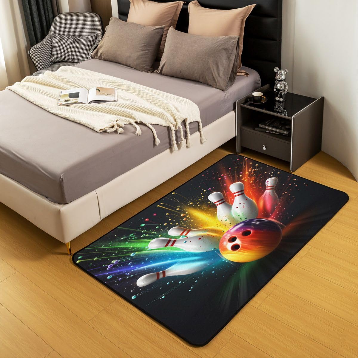 Homewish Kolorowe dywany do gry w kręgle, 100 x 150 cm, tęczowy tie-dye, dywan do salonu, piłka do gier, nie gubi włosia, dywan dla dziewcząt, moda, graffiti, duże dywany