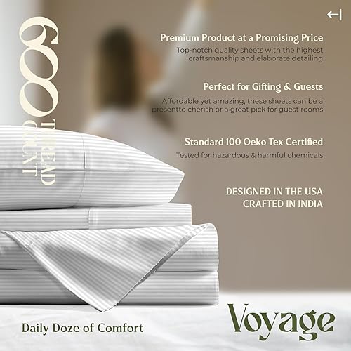 Miniatura 7 de Mayfair Linen Juego de sábanas 100% de algodón egipcio, tamaño King, juego de sábanas de 4 piezas de 600 hilos tamaño King, algodón egipcio, ultra