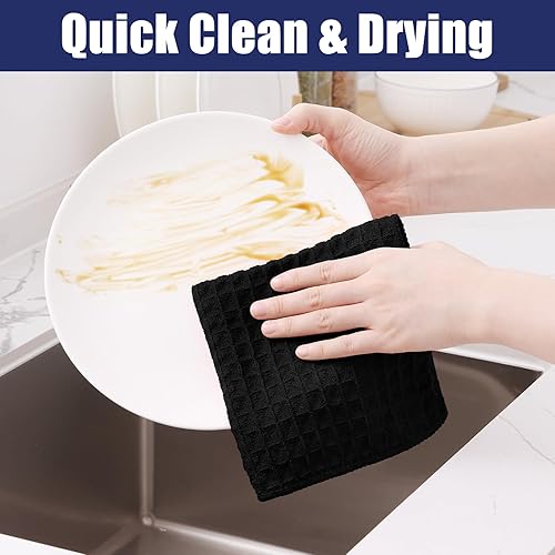 Miniatura 48 de Homaxy Trapos de cocina de microfibra con tejido de gofre, 12 x 12 pulgadas, ultra absorbentes y de color sólido, paños de cocina de secado rápido
