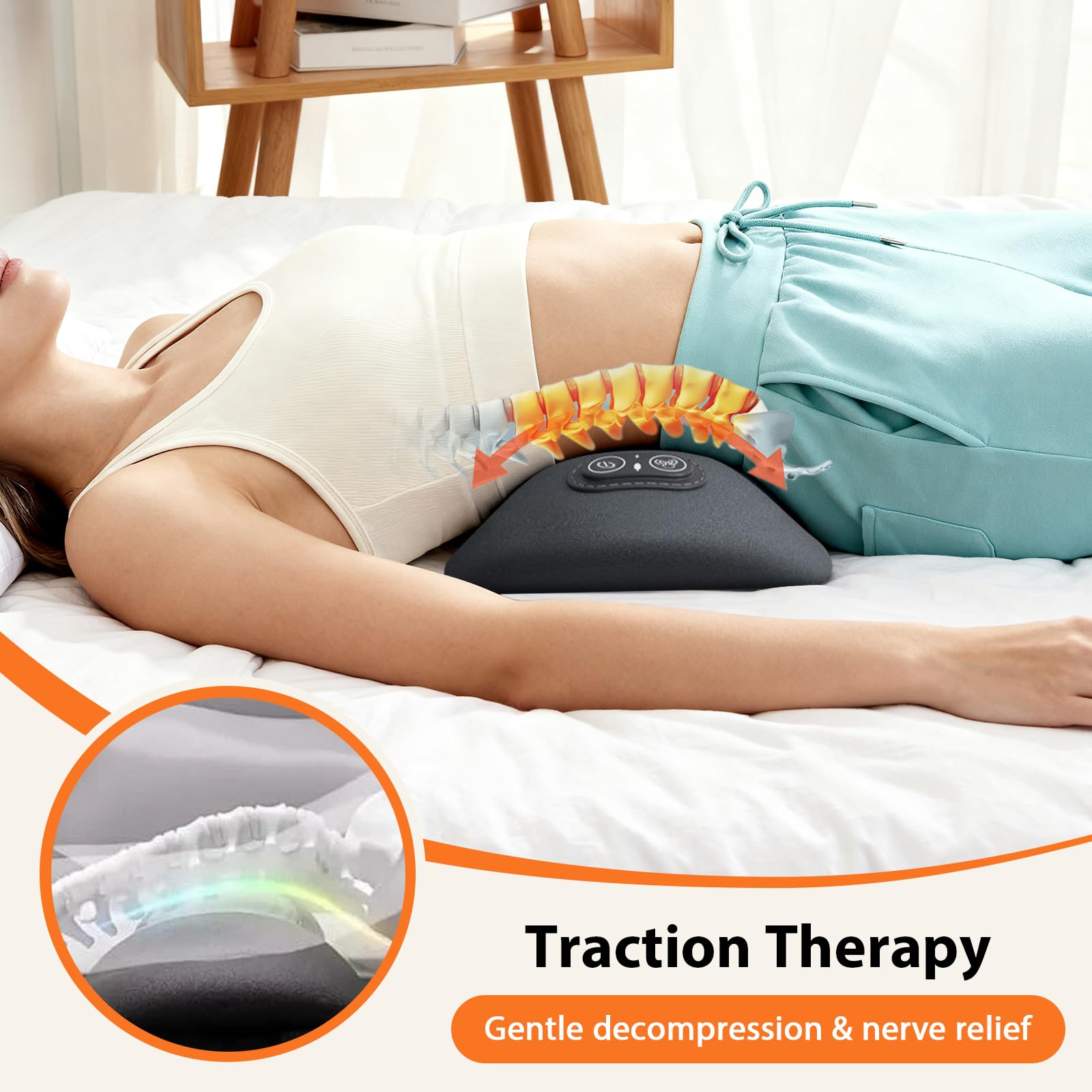 Dispositivo de masaje lumbar eléctrico 3 en 1, dispositivo de tracción lumbar eléctrica, masajeador lumbar eléctrico, masajeador de espalda con tracción, vibración y calor, masajeador inteligente