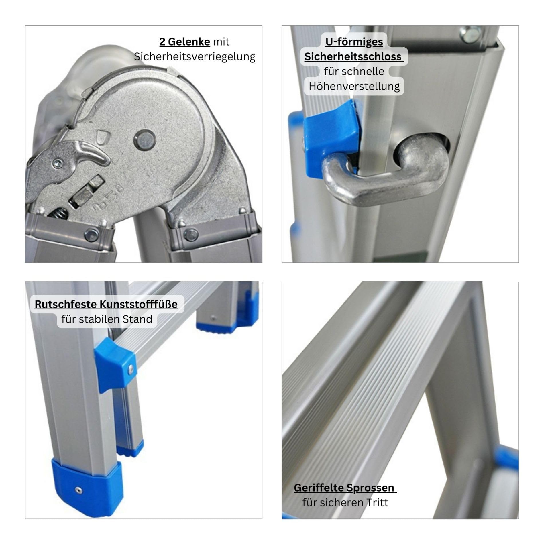 PROREGAL Scala Multifunzionale APOLLO 3-in-1 Scala in Alluminio 4x4 Pioi Altezza fino a 4 m Argento scala pieghevole, telescopica, a pioli, d'appoggio