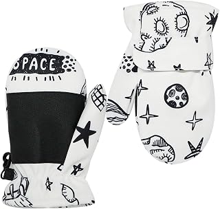 Baby Winter Mittens Warm Fleece Toddler Boys Girls Snow Dinosaur Gloves Waterproof Anti-slip for Kids 2-6 Years Christams Gift (Spacecraft, 1-3 Years)