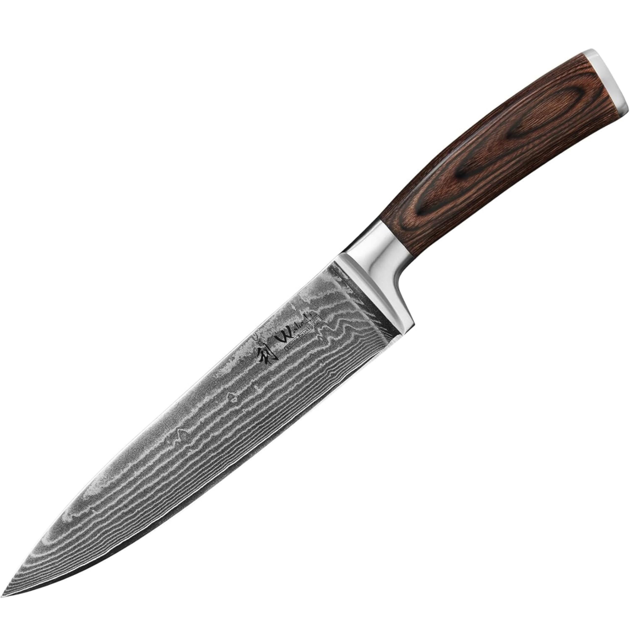 WAKOLI EDIB cuchillo de chef de 20 cm en acero de damasco de 67 capas con núcleo VG10, para carne, pescado, verduras y hierbas, mango de madera Pakka, caja de regalo | para la cocina profesional, con hoja afilada de 67 capas y núcleo VG10, proporcionando