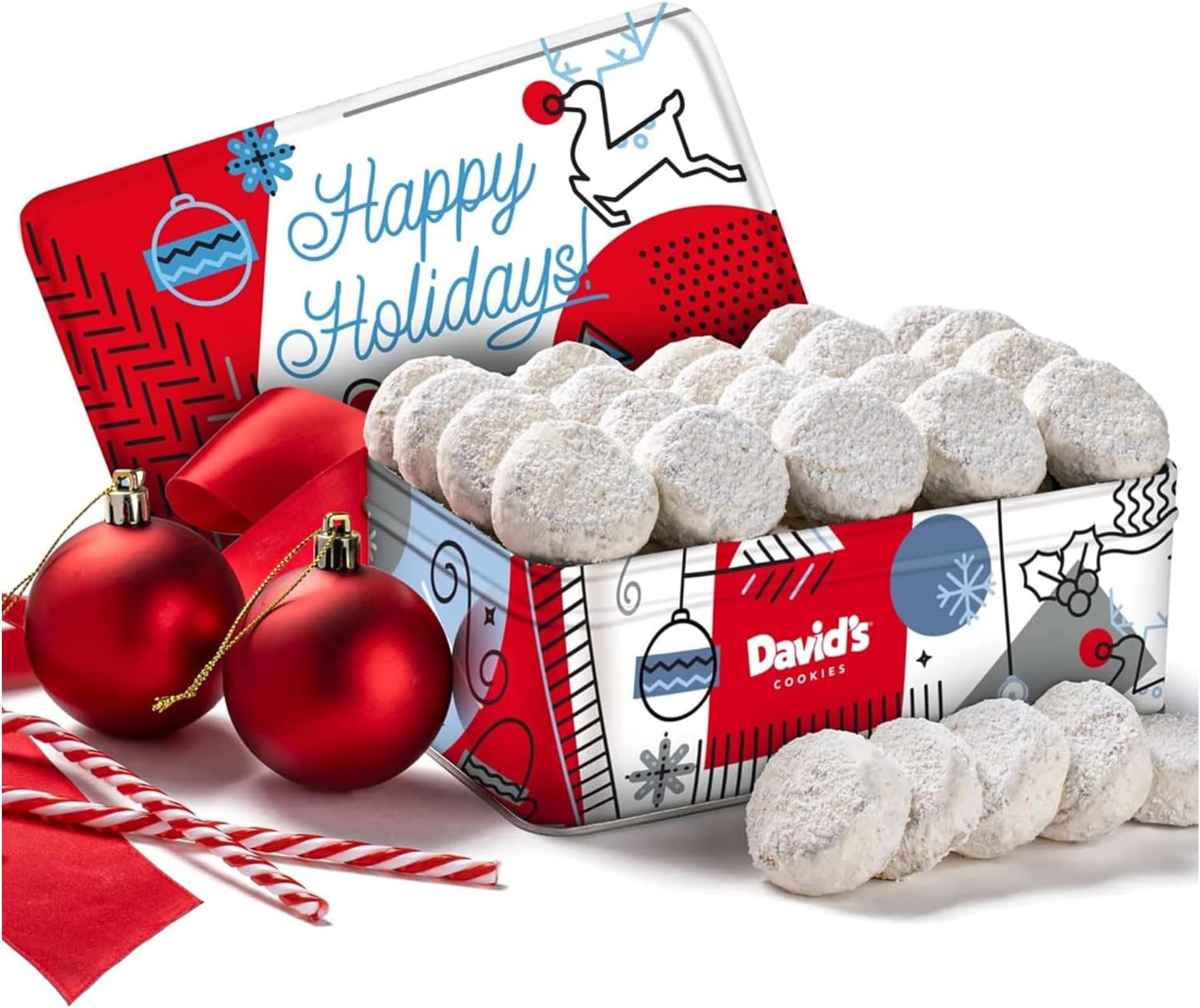 Davidโs Cookies Winter Wonderland Butter Pecan Meltaway Tin - Delicious with Crunchy Pecans - Soft & Melt In Your Mouth Flavorful Snack, Gourmet Holiday Food Gift Basket 16oz