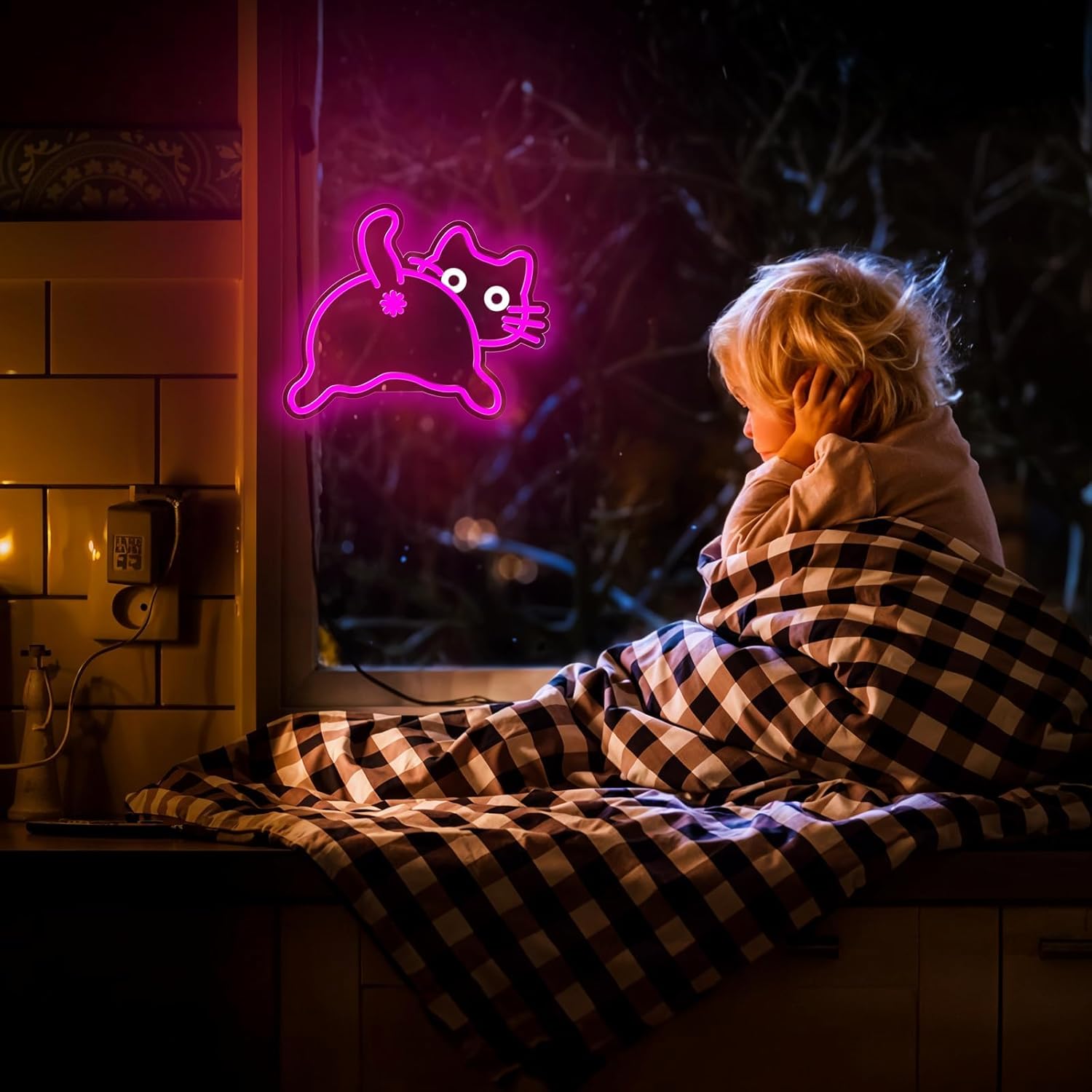 Cat Neon Sign for Wall Decor,Dimmable Funny Kitty Neon Light,Pink Animal Light Up Signs for Bedroom Party Bar Background Decoration