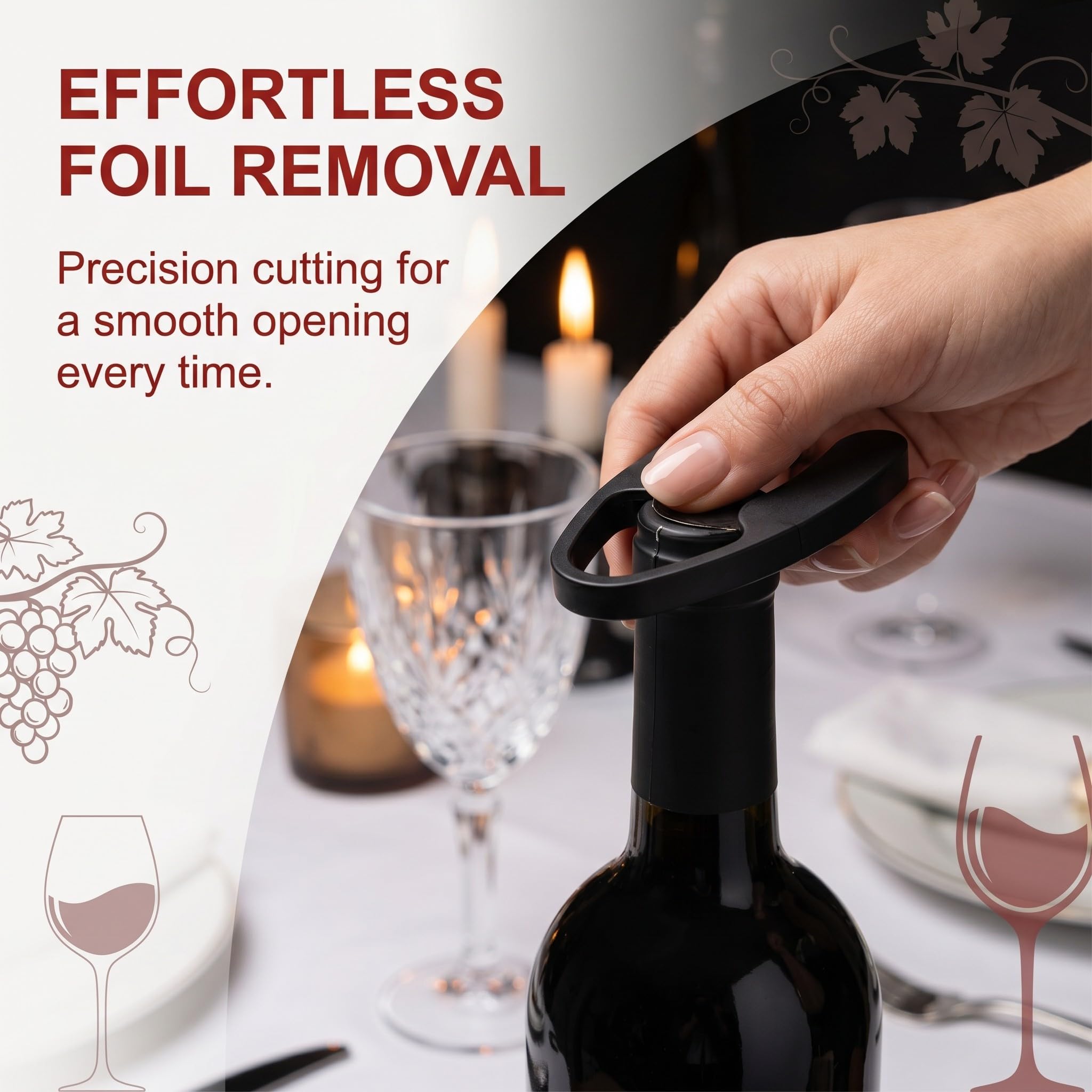 Set de 4 Piezas Cortador de Cápsulas de Vino y Anillos Antigoteo, Accesorios de Vino Profesionales para Quitar el Papel de Aluminio de Botellas, Corta Cápsulas Ergonómico y Duradero, Negro