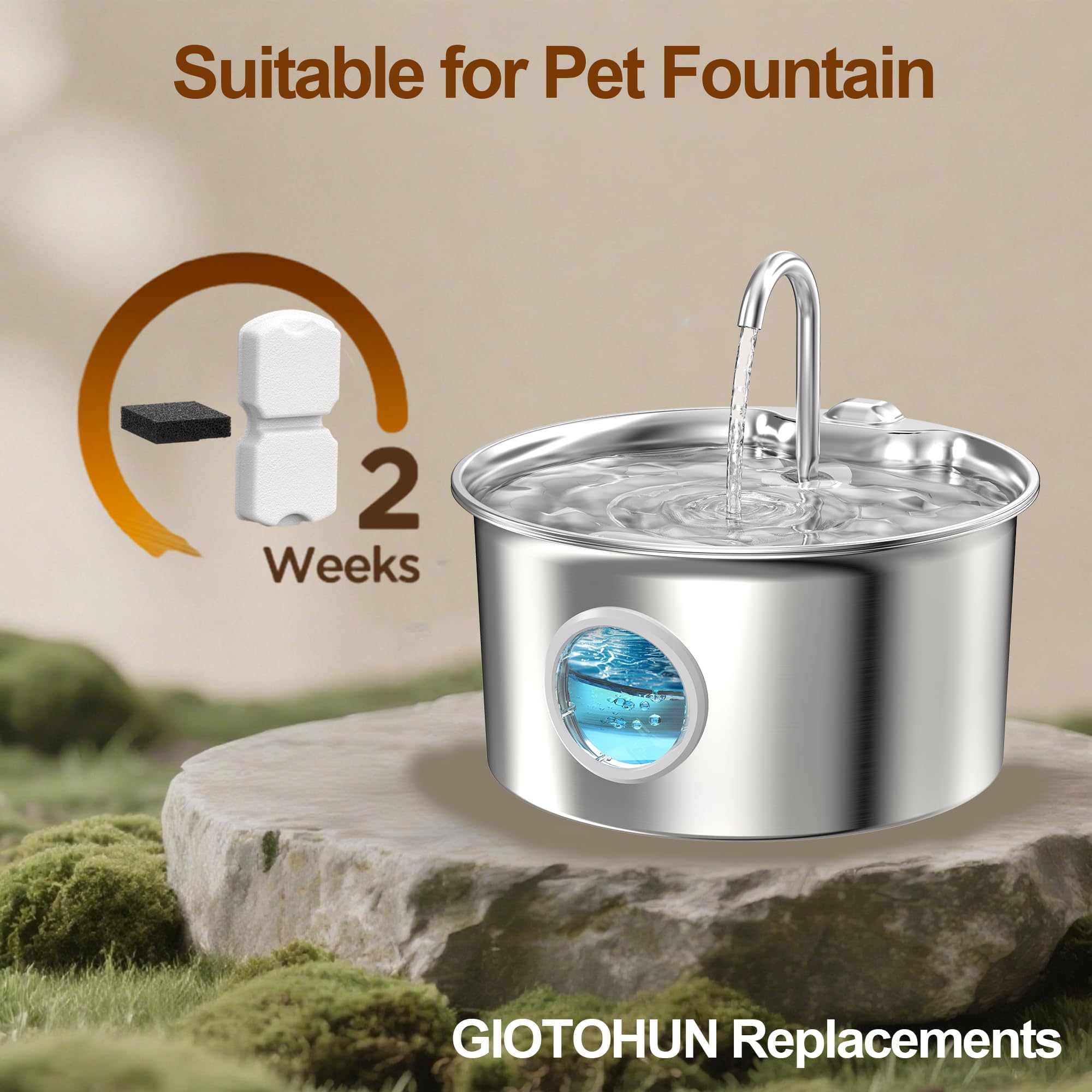 GIOTOHUN Cat Water Fountain Filter: 24 Cat Fountain Filter Replacement - 24 Pet Fountain Filter - 12 Carbon Filters & 12 Foam Filters - Suitable for GIOTOHUN Stainless Steel Cat Fountain S11 - image 2