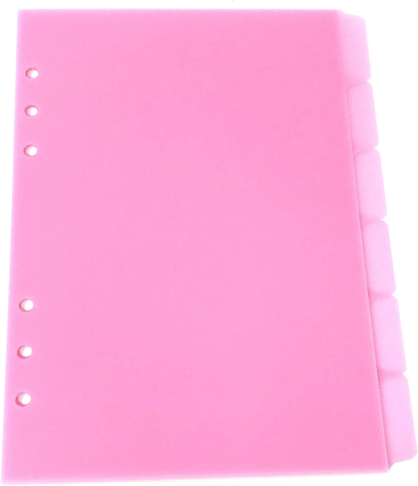 A5 File Dividers, 6 Part Plastic Dividers with Tabs, Pre Punched, Subject Dividers, for A5 Filofax Type Ring Binder - Pink A5