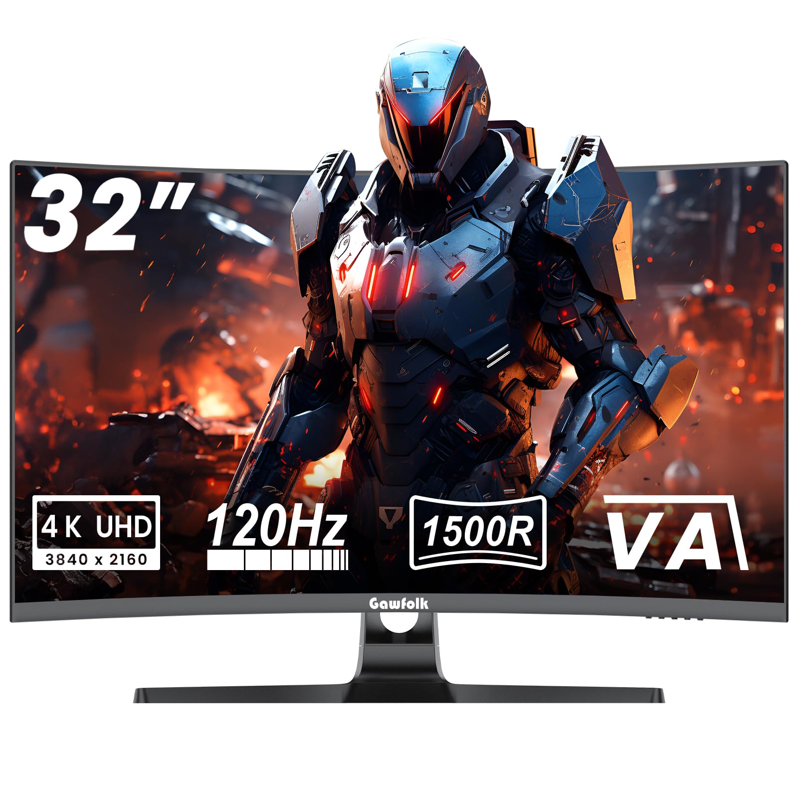 Gawfolk 4K Curved Monitor 32 Inch, 4K 120Hz 1500R Gaming Monitor VA Panel