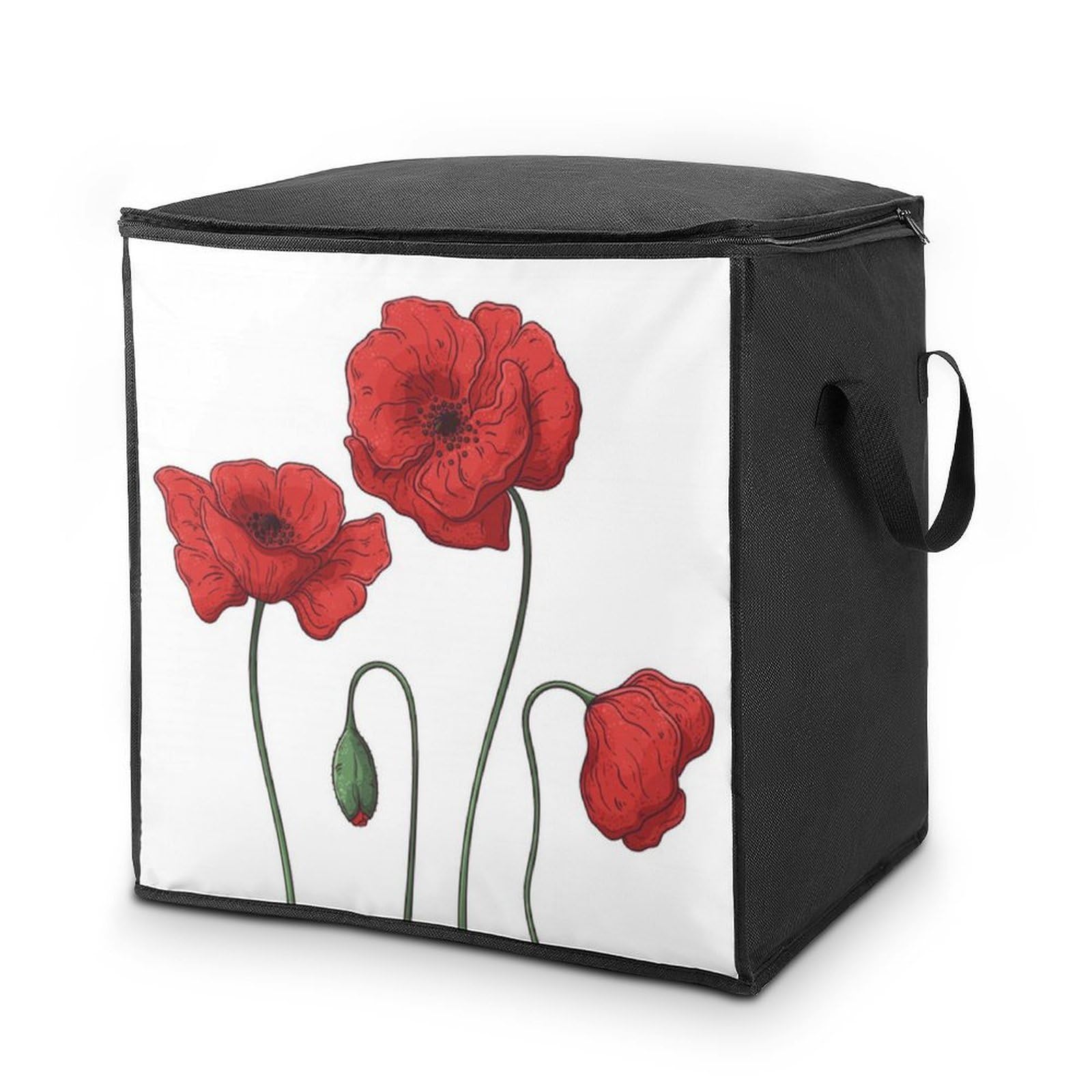 Lyfthologen 70L Storage Bags, Poppy Flowers Storage Box with Lid Zipper And Handles, Clothes Bags for Quilt, Blankets, Bedding