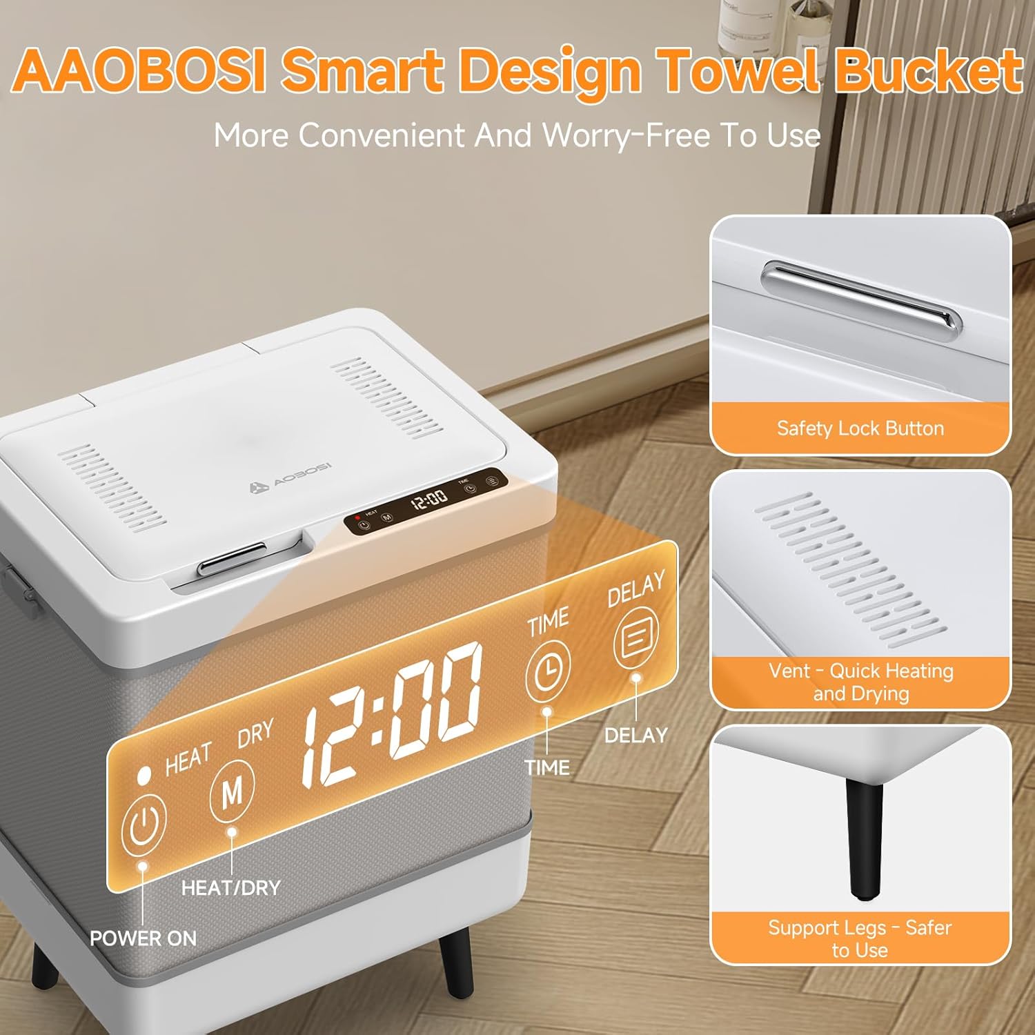 AAOBOSI Towel Warmer,4 in 1 Heating-Drying-Delaying-Foldable 35L Quick Heating Towel Warmers Portable Towel Heater Dryer for Bathrooms,Spas,12 Level Timer&Auto Shut Off,Great Gift for Loved Ones