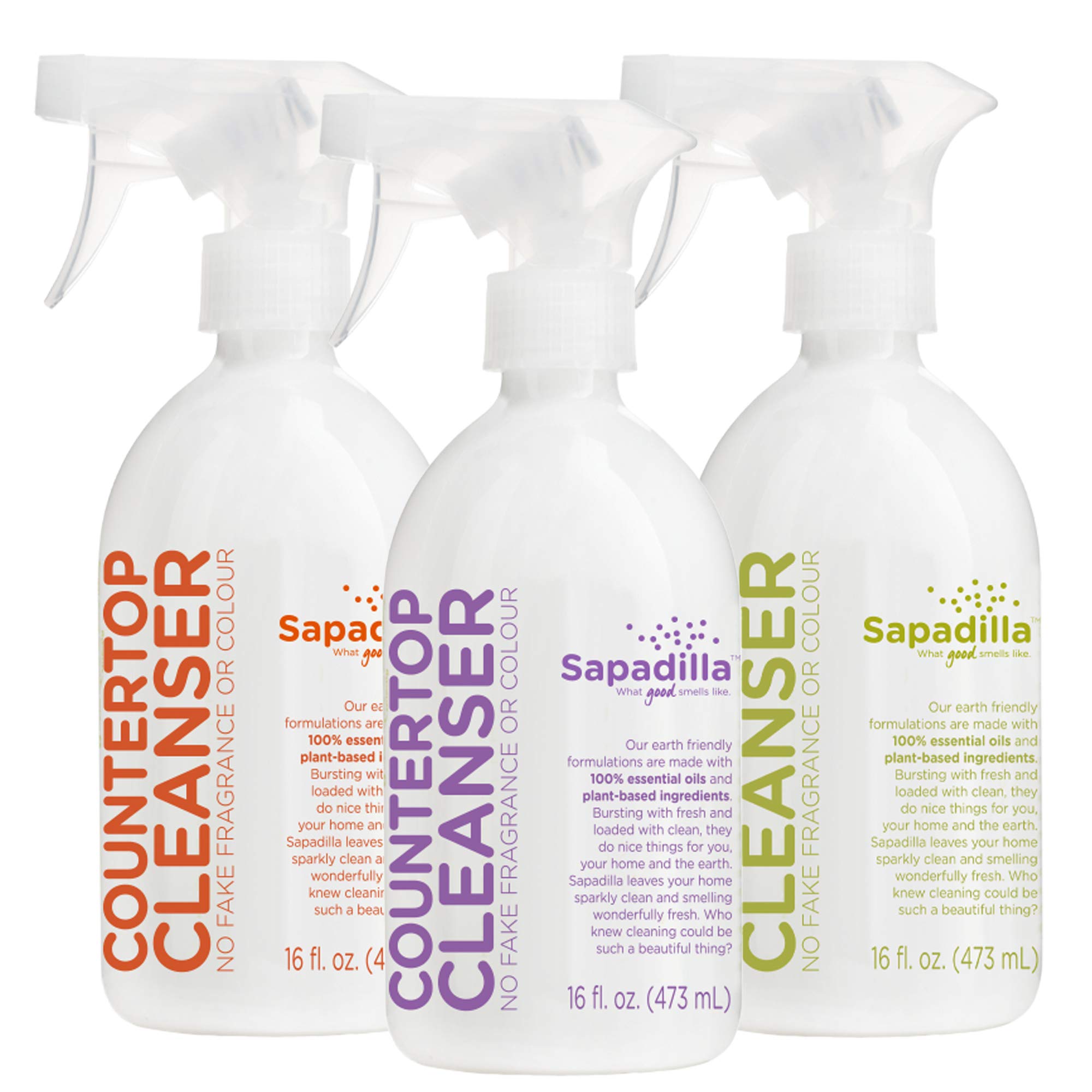 Sapadilla Multi-Surface Countertop Spray - Three Scent Variety - Made with 100% Pure Essential Oil Blends, Multi-Purpose Household Cleaner, Aromatic, Plant Based, Biodegradable, 16 Ounce (Pack of 3)