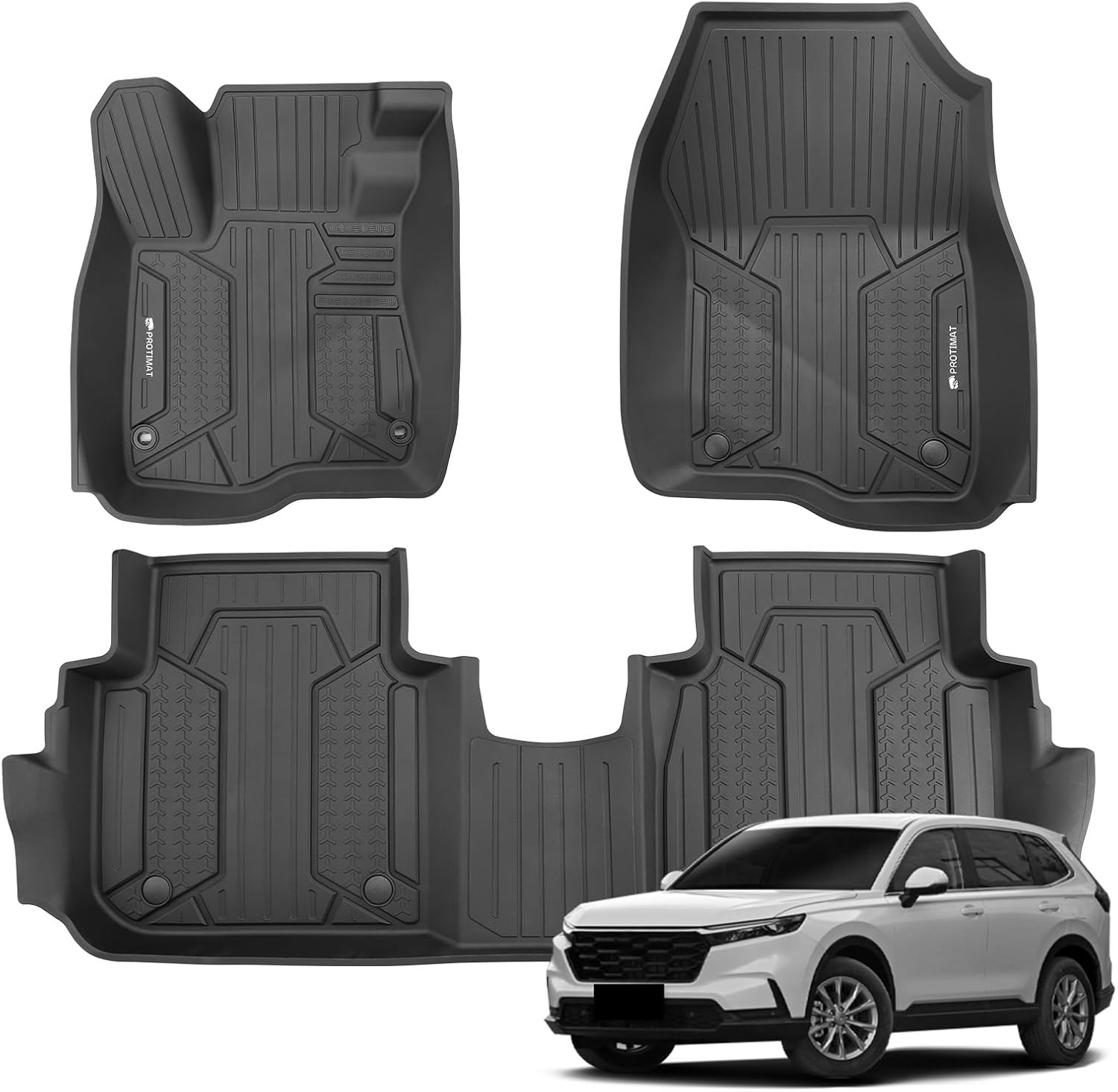 Floor Mat Custom Fit CRV 2023 2024 2025 2026, All Weather Non-Slip Waterproof TPE Floor Mats for Honda CRV 1st & 2nd Row Full Set Cargo Liner (Black)
