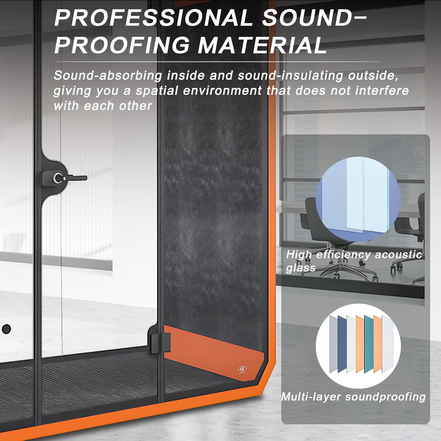 Office Sound Booth with Audio Privacy - Portable Soundproof Booth Includes Diamond Orange Shaped Frame Style,Separate Room with Light,Fans, USB Port for Study,Telephone Booth (85.51IN)