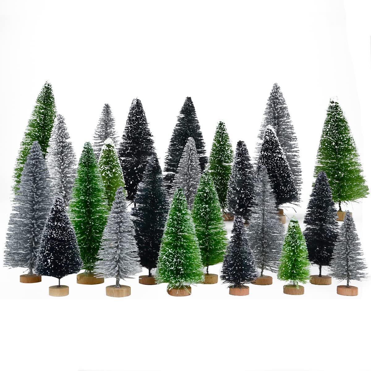 24 PCS Artificial Mini Christmas Trees, Upgrade Sisal Snow Frost Trees with Wood Base Bottle Brush Trees for Christmas Tabletop Decor Winter Crafts Ornaments for Christmas Party Home Decoration