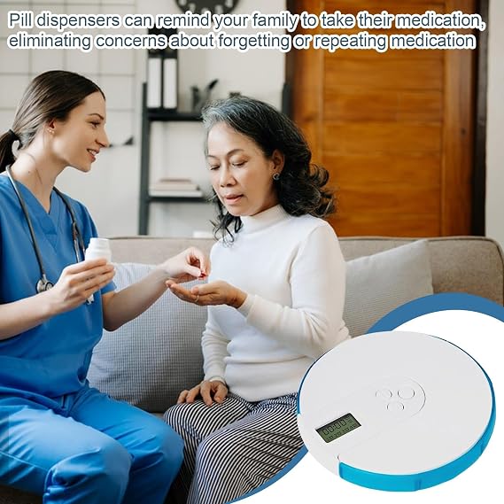 Automatic Pill Dispenser - Pill Dispenser Machine, Pill Reminder Electronic Pill Dispenser - up to 4 Alarms/Day, 7-Day Tablet Storage Box, Large Digital Display, Protecting Pills Privacy