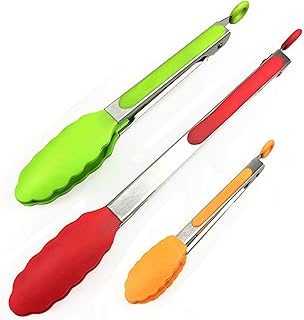 iwobi Pinces de Cuisine, Pinces pour Barbecue en Acier Inox et Silicone, Pinces à Salade Pâtisserie Buffet