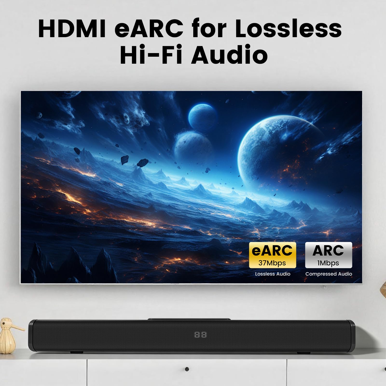 Barra de sonido Bluetooth con subwoofer inalámbrico, barra de sonido con entradas ópticas/ARC/AUX y Bluetooth 5.0, sistema de sonido envolvente de 2.1 canales para TV, PC, juegos, música
