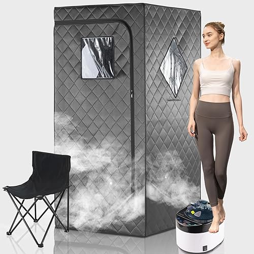 Full Size Home Sauna, Portable Steam Sauna for Home Spa, One Person Foldable Lightweight, Full Body Sauna Tent for Relaxation, 1500W & 4L Steamer Generator, Remote Control, Foldable Chair