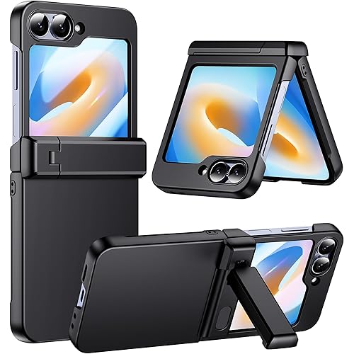 Temdan for Samsung Galaxy Z Flip 6 Case with [Built-in Front Screen Protector] [Kickstand][Hinge Protection][Hard PC] Ultra-Thin Shockproof Protective Phone Case for Galaxy Z Flip 6 -Black