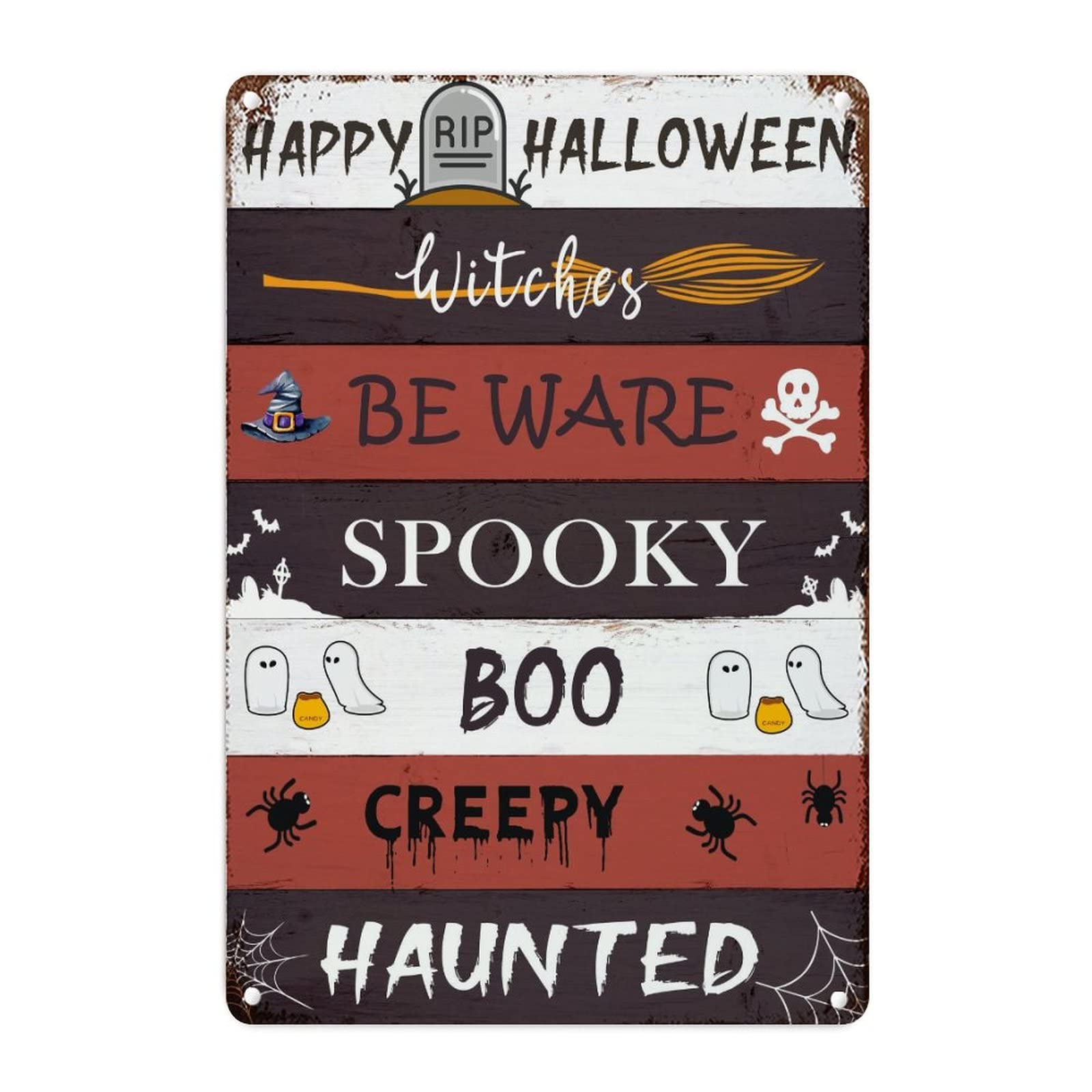 Panneau mural vintage en métal Happy Halloween Witches Beware décoration de salon 45x30 cm
