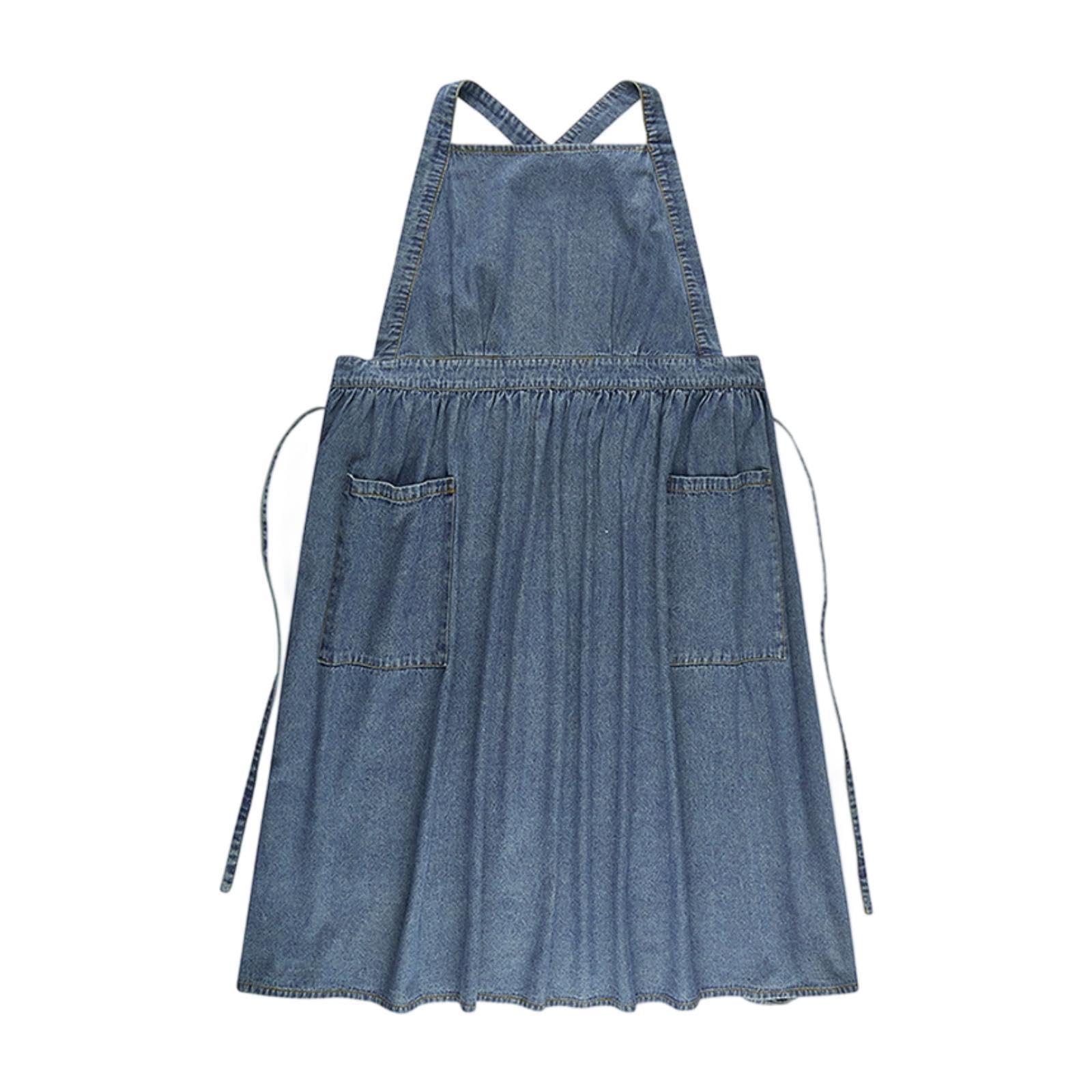 LOVIVER Grembiule in denim con tasche incrociate sulla schiena, protettivo, resistente e confortevole, regolabile per parrucchieri e grigliate.