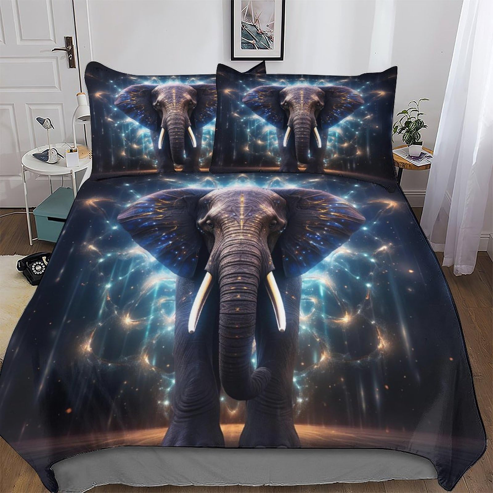 Parures de lit éléphant 220x240 cm en microfibre avec housse de couette et taies d'oreillers