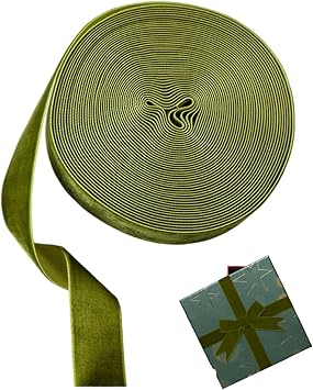 Green Velvet Ribbon 1 Inch Single Side, Satin Ribbon Retro Christmas Wrapping Paper for Hair Bows, Choker, Cafts, Bouquet, Light Green