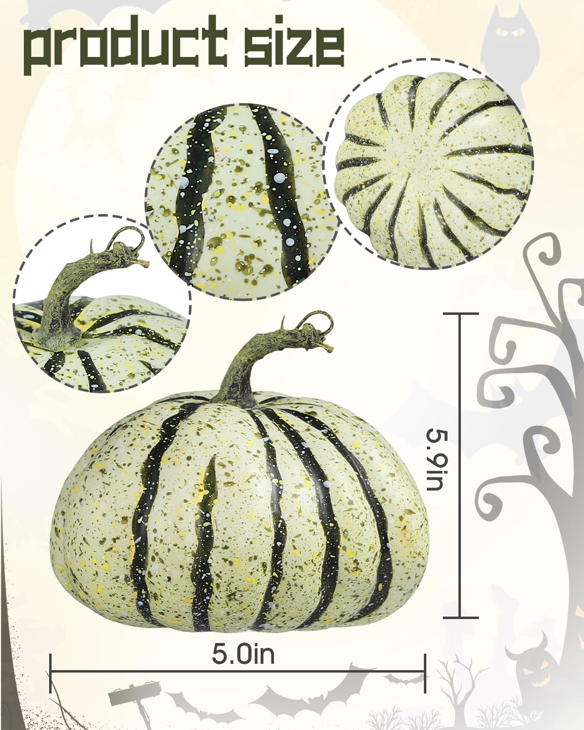 DuHouse Zucca artificiale verde autunnale, 12,7 x 15 cm, zucca finta raccolta con stelo rustico e finitura maculata per decorazione autunnale da tavola, centrotavola del Ringraziamento
