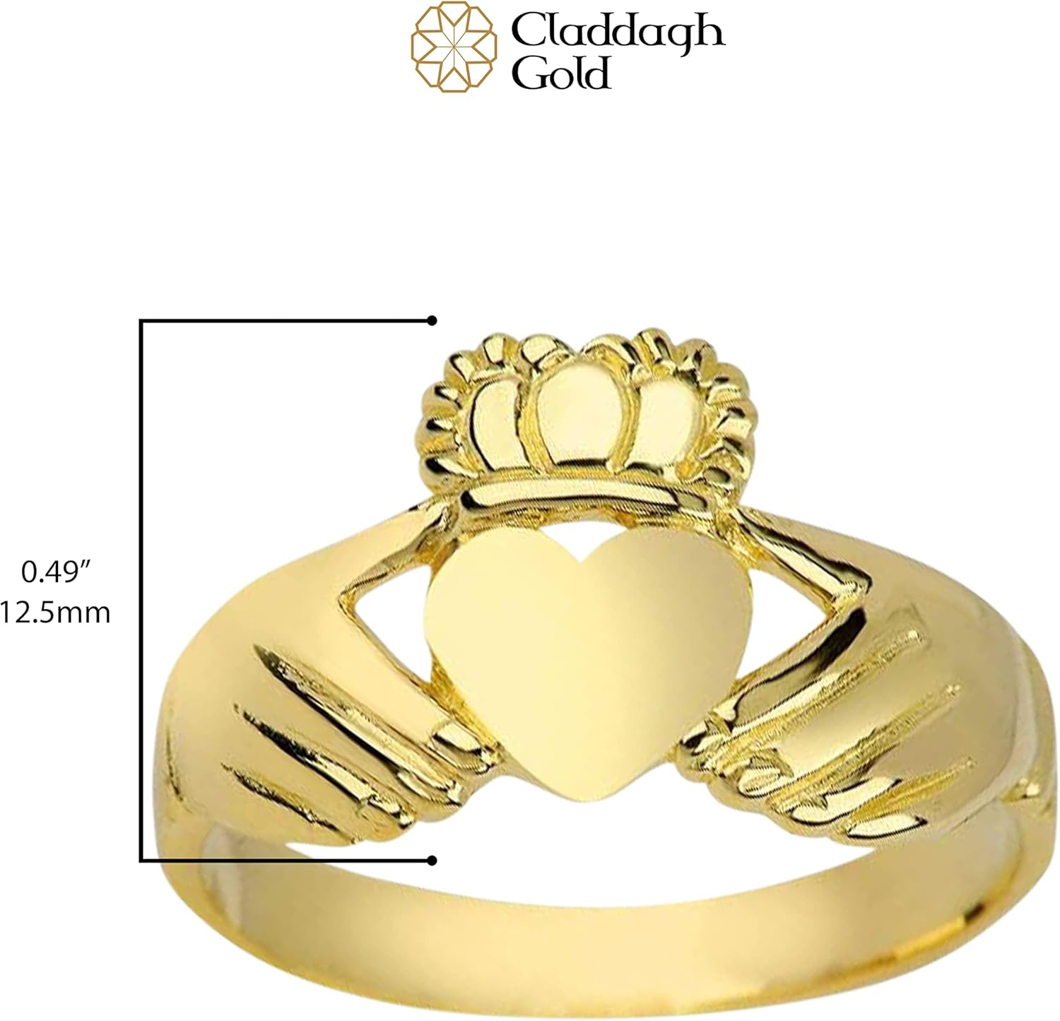 14K Yellow Gold Unisex Claddagh Claddagh Friendship, Engagement, or Wedding Ring with Trinity Knot Band - Size 9