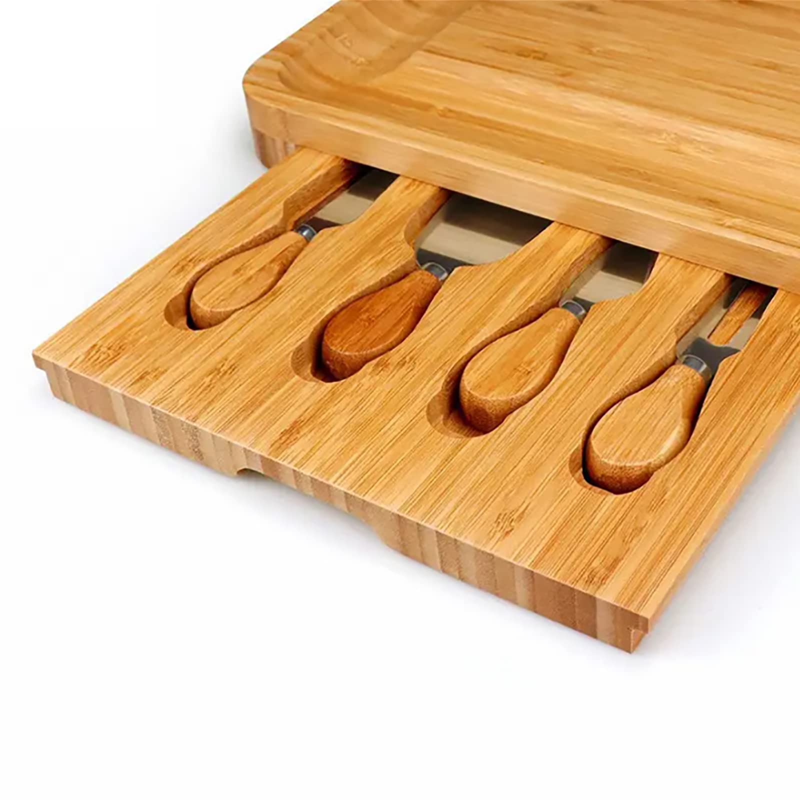 Doppeltes Käsebrett Aus Bambus, Käseplatte, Wurstplatte, Serviertablett Mit Besteck In Doppelt Ausziehbarer Schublade, Geschenk Für Valentinstag, Hochzeit, Einweihungsparty