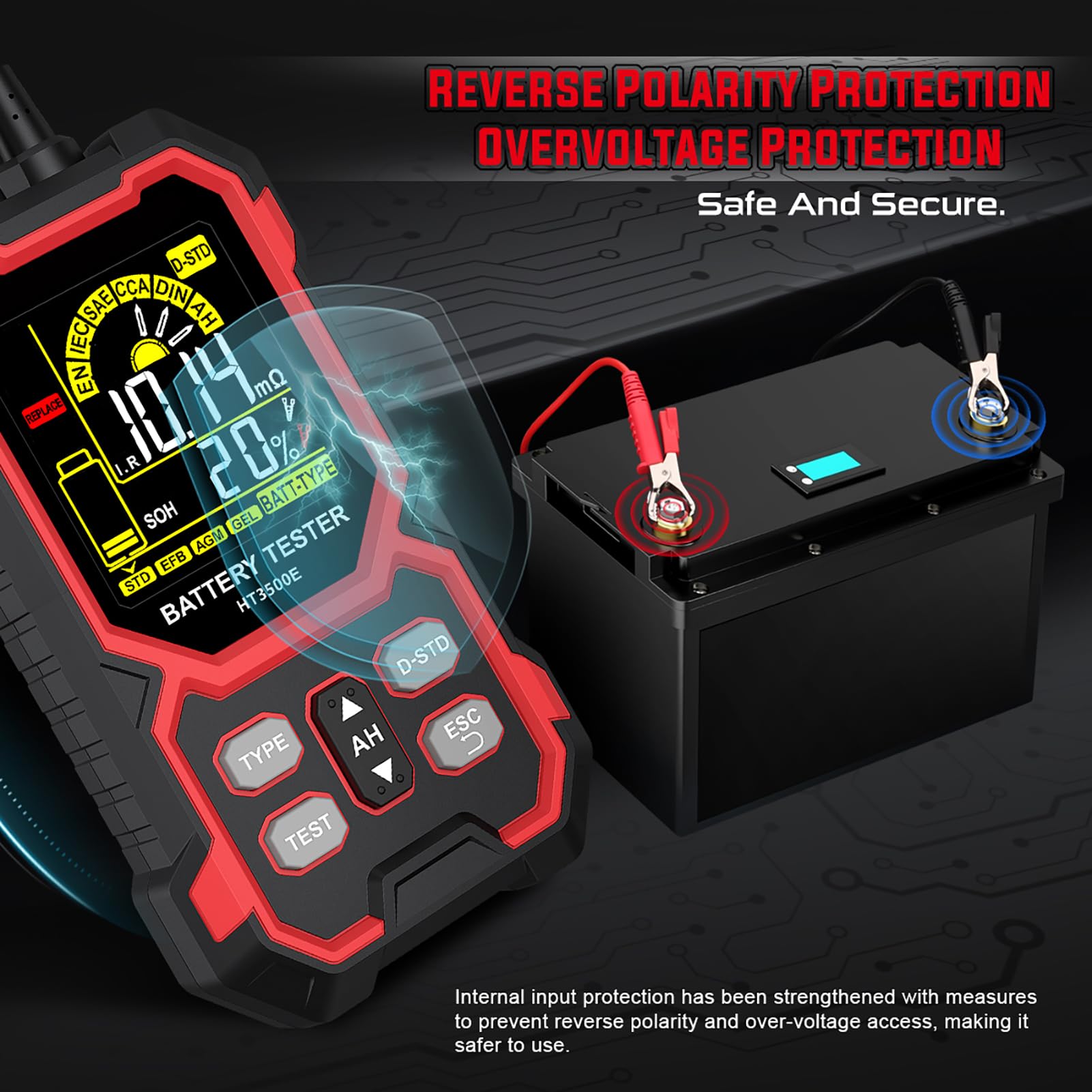 Tester Akumulatora Samochodowego 12 V 24 V Tester Obciążenia Akumulatora Samochodowego z Kolorowym Wyświetlaczem LCD do Pojazdu Ciężarowego RV Łódź Motocykl CCA SOC SOH Tes (HT3500E Wersja