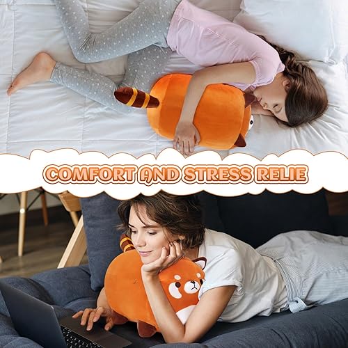 Miniatura 6 de Peluche de panda rojo, juguetes de peluche de panda rojo de 11.8 pulgadas, lindo juguete de peluche de oso relleno, almohada de peluche de panda