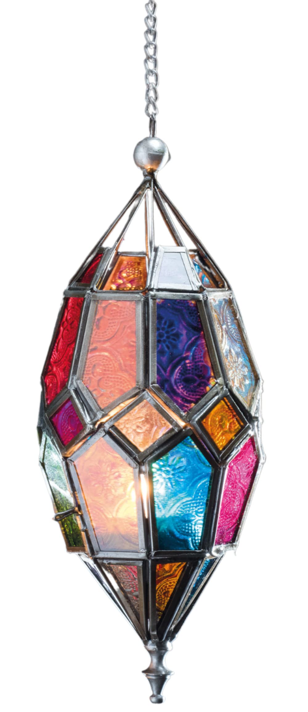 Purity Style Multicolor Moroccan Style Hanging Glass Tealight Lantern (Medium Multi)