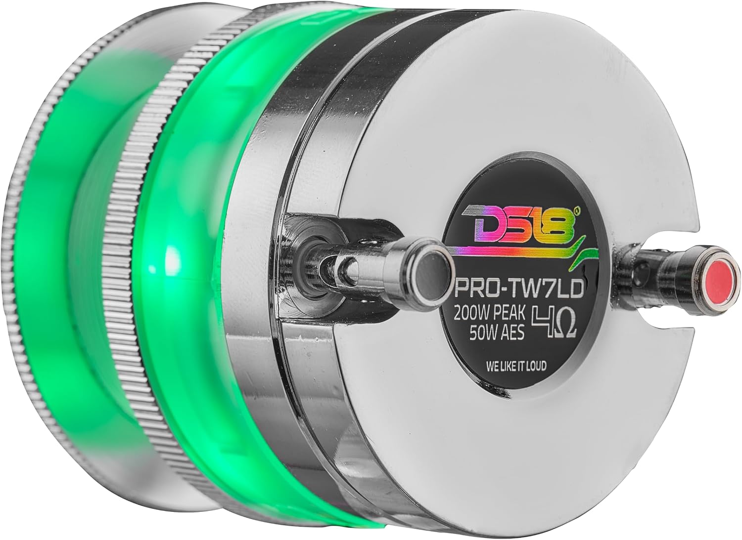 DS18 PRO-TW7LD 2.3" Neodymium Super Bullet Tweeter with Digital LED Lights - 1" Voice Coil, Transparent Polycarbonate Body and Bullet, 200W Max,100W RMS, 4 Ohms, Built-in Crossover - 1 Speaker