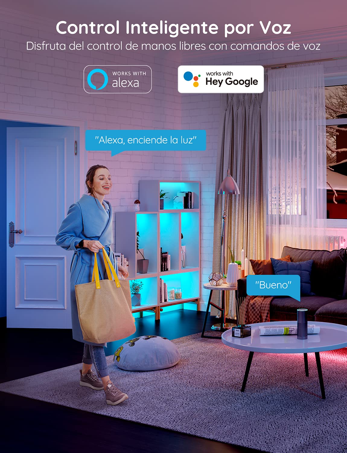 Govee Tira LED 20m, WiFi Luces LED Habitacion Inteligente RGB, Funciona con Alexa, Google Assistant y App, 64 Modos de Escena y Sincronización de Música para PC Gaming, Techo y Fiesta