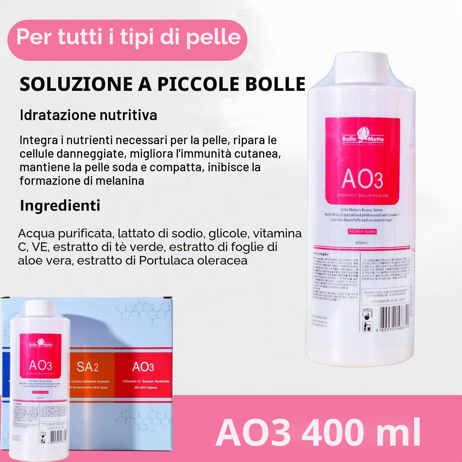 Aqua Peeling Solution AS1 SA2 AO3 Soluzioni siero viso Cura della pelle Bellezza Viso Pulizia Soluzione Per Hydra Viso Dermabrasion Hydra Peel Machine Solution 400ML