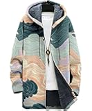 Men's Hooded Sweater Coat Knit Fleece Lined Long Cardigan Jacket with Zip Front Pocket Vintage Casual Zip Up