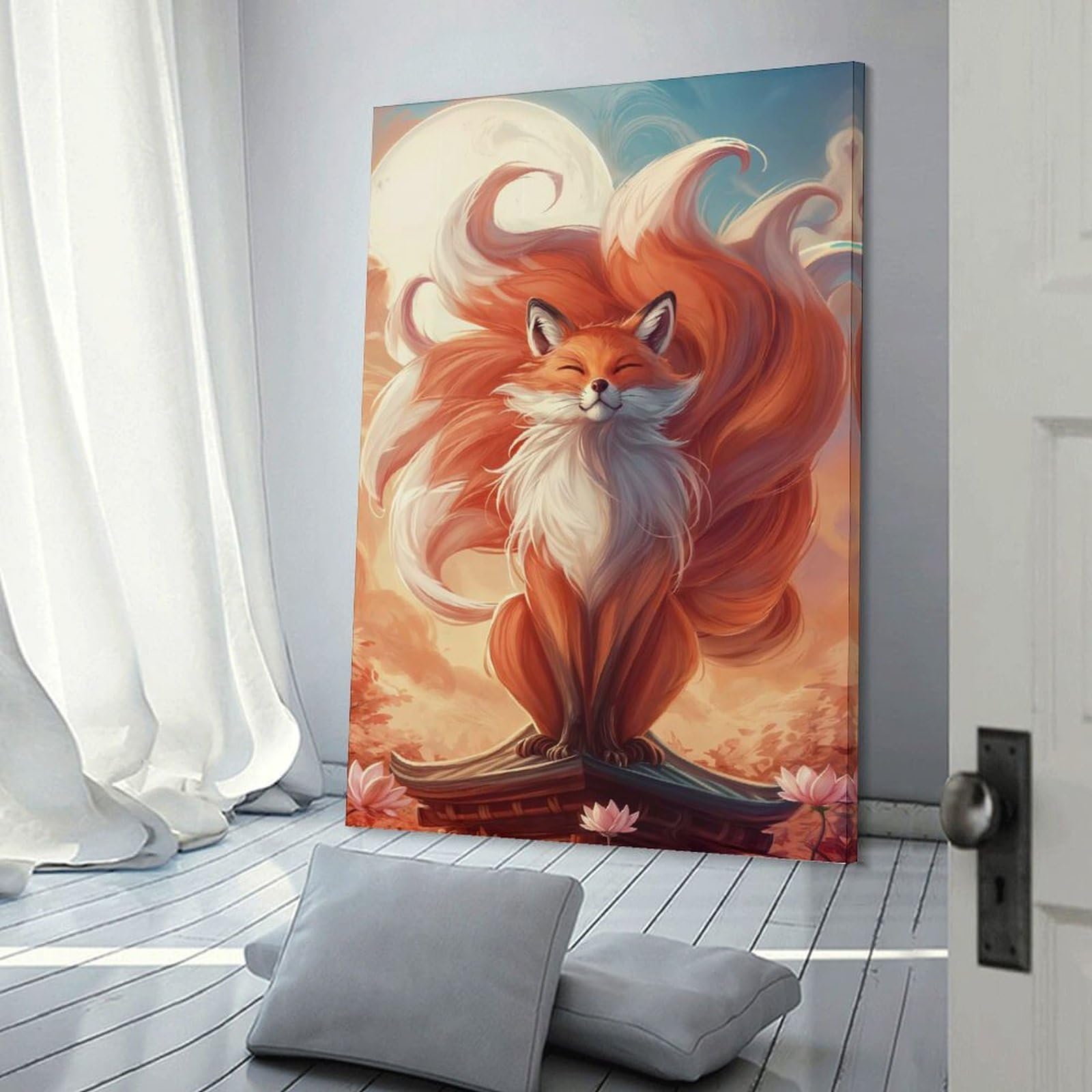 Junmoney Frame-Style-21 Canvas Wall Picture Sunset Fox, 24X36inch(60X90cm), For Bedroom, Lounge Or Dressing Area, Stylish Decor For A Restful Room Update