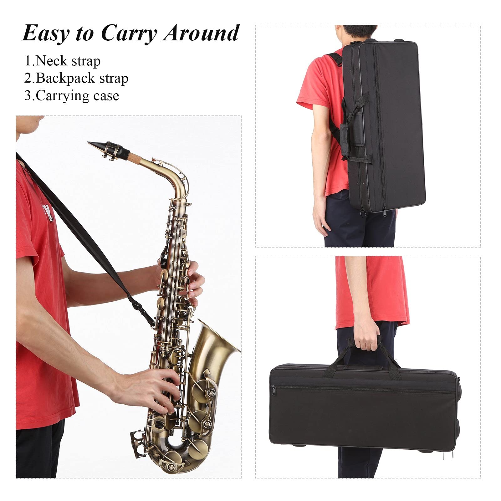 Sax Principianti Kit E- Flat saxofono Alto Sassofono in Ottone Laccato Oro Sax Woodwind Musica Strumenti Musicali Cassa Cinghie per Scollo con Cappotto Sassofono Alto Strumento a fiato