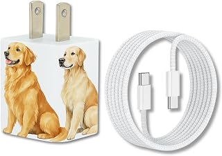 Dog Breed Phone Charger Set, 35W GaN Fast Charger Block with USB-C & USB-A, Includes USB C to C 6FT Cable, Dual Port Wall Adapter for iPhone & Android, for Dog Lovers (Golden Retreiver)