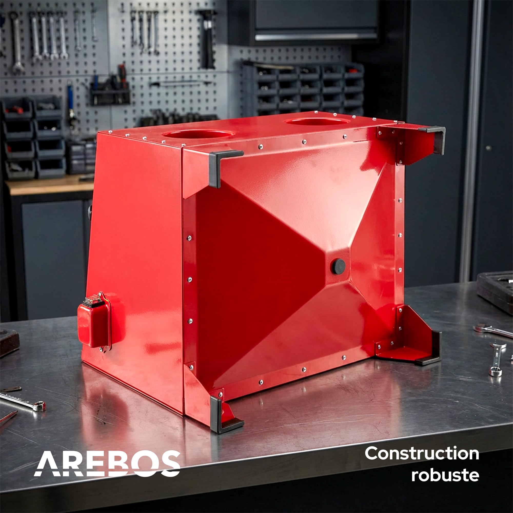 Arebos cabine de sablage 90 litres | y compris pistolet de sablage avec 4 buses en céramique | gants de travail | fenêtre de visualisation + 5 films de rechange