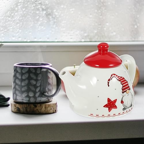Miniatura 4 de HEMOTON Tetera de porcelana de Papá Noel, tetera de cerámica para Navidad, tetera infusora de té de Papá Noel, tetera para