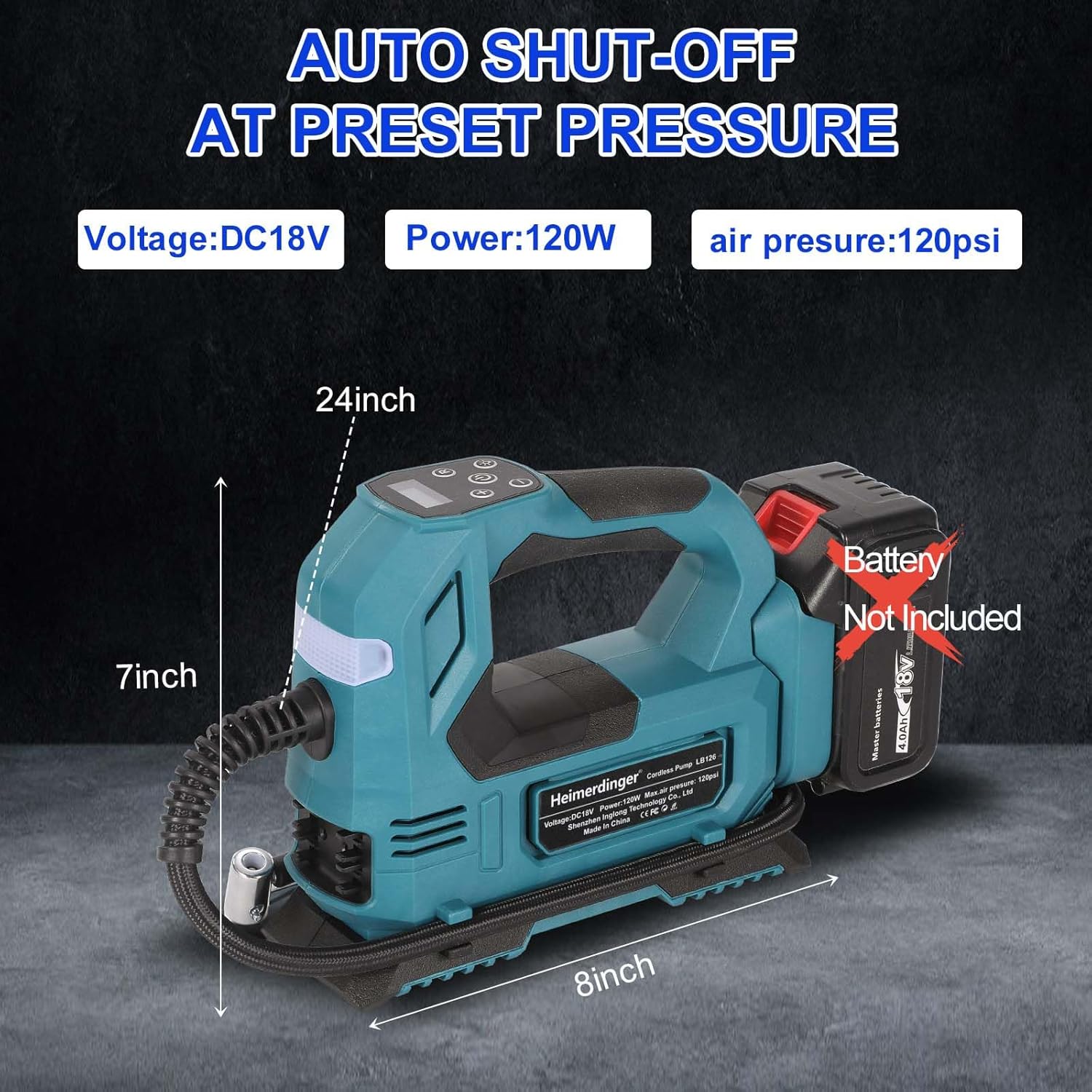 Cordless Tire Inflator Air Compressor Compatible with Makita 18V Battery, 120W Digital Air Pump, 120PSI, Dual Power Mode-Battery Not Included - Image 5