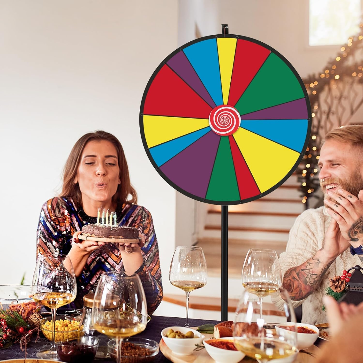 SOARS Roue de la Fortune 30", Hauteur Réglable de 140-170 CM, Personnalisable avec Marqueur pour Tableau Blanc et Éponge, pour Jeux de Mots, Famille (76 CM, 14 Emplacements)