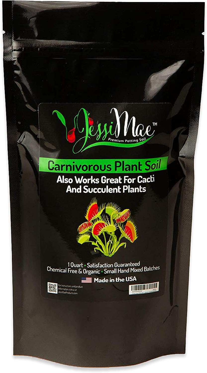 Jessi Mae - Carnivorous Plant Soil - Hand-Mixed Potting Soil for Indoor Plants - pH Balanced for Venus Fly Trap, Pitcher Plant, Sundew, Cacti, and Succulents - 1 Quart