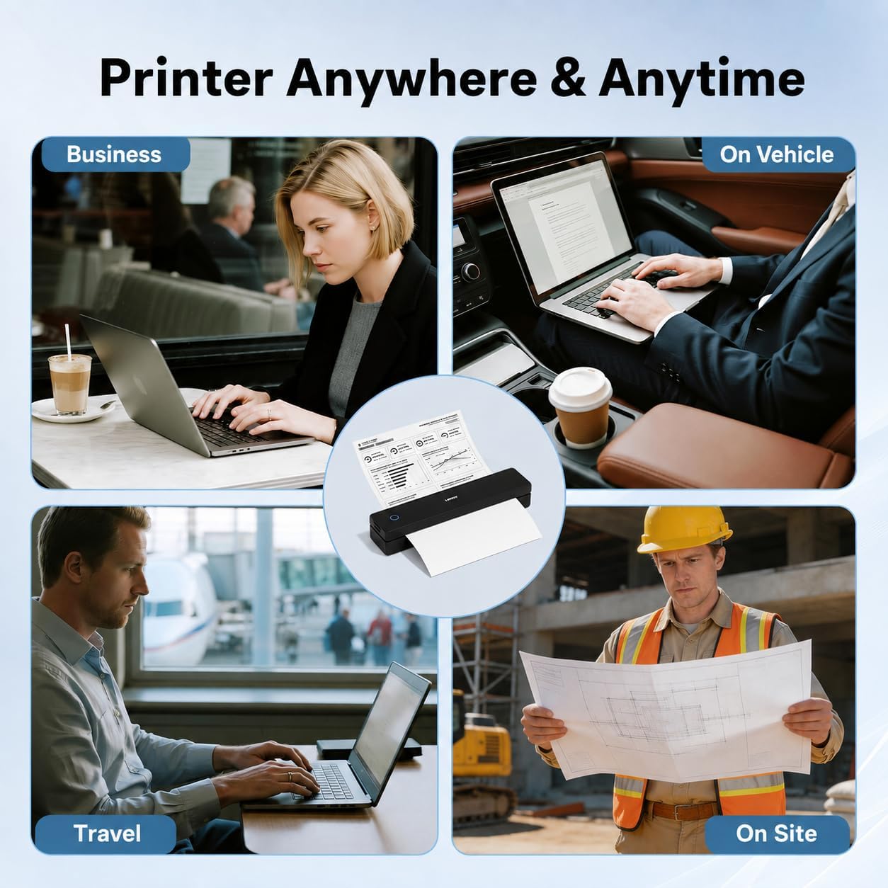 HPRT MT610 Portable Printer, Wireless for Travel, Inkless Thermal, Black