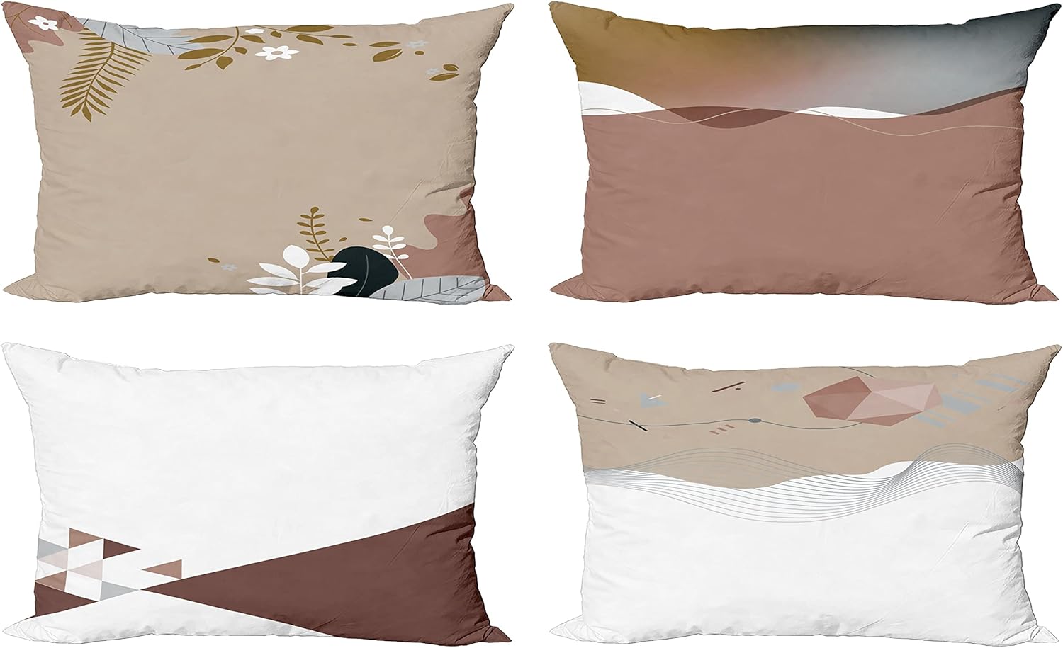 Ambesonne Abstract Throw Pillow Cushion Case Pack of 4, Rainbow Colored Geometric Square Shaped Blurry Effects Watercolor Design, Modern Accent Double-Sided Digital Printing, 16", Multicolor